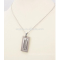 Cool unique silver mens Casual/sporty rectangle pendant charm necklace with steel wire